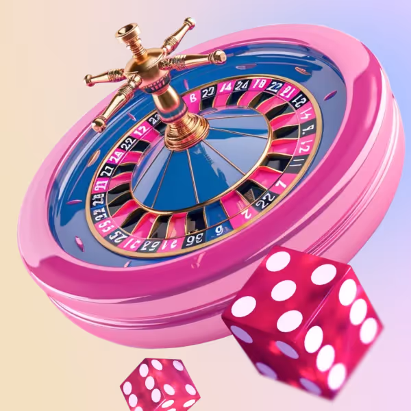 Vipzino Sportsbook – Ein aufregendes Rouletterad und Würfel, die das dynamische Sportsbook auf Vipzino repräsentieren.